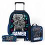 Imagem de Kit Mochila Rodinha Infantil Menino Escolar + Lancheira Térmica + Estojo - Gamer