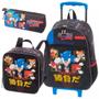 Imagem de Kit Mochila Rodinha Lancheira Estojo Escolar Infantil Reforçada Tails Sonic Go Fast Pacific