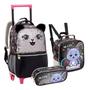 Imagem de Kit Mochila Rodinha Lancheira Térmica Estojo Duplo Infantil Escolar Menina Gatinho Glitter