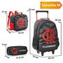 Imagem de Kit Mochila Rodinhas Infantil Escolar Flamengo Preta Oficial