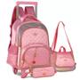 Imagem de Kit Mochila Rodinhas Sweet Queen Princesas Escolar Feminina Juvenil com Lancheira Estojo e Correntinha Pingente Personalizados