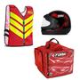 Imagem de Kit Motoboy Mochila Térmica + Capacete Sport Moto 788 Vermelho 58 + Colete Refletivo M