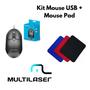 Imagem de Kit Mouse Com Fio Usb Multilaser E Mousepad Para Pc Computador Notebook