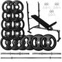 Imagem de Kit Musculação 60Kg Anilhas com Barras de 40cm e 1,50m + Banco Supino Ajustável