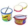 Imagem de Kit Musical Brinquedos Educativo C/3 Instrumentos Tambor Pandeiro Bumbo Infantil