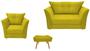 Imagem de Kit Namoradeira + 1 Poltrona Decorativa Isis + 1 Puff Retangular Suede Amarelo Pés Madeira Ms Decor