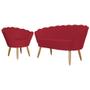 Imagem de Kit Namoradeira + 1 Poltrona Decorativa Pétala Suede Vermelho Pés Madeira Ms Decor