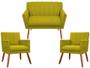 Imagem de Kit Namoradeira + 2 Poltronas Decorativa Cecília Suede Amarelo Pés Madeira Mz Decor