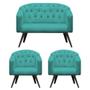 Imagem de Kit Namoradeira + 2 Poltronas Decorativa Estrela Retrô Suede Azul Turquesa