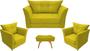 Imagem de Kit Namoradeira + 2 Poltronas Decorativa Isis + 1 Puff Retangular Suede Amarelo Pés Madeira Mz Decor