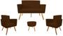 Imagem de Kit Namoradeira + 2 Poltronas Decorativa Nina + Puff Redondo Suede Marrom Pés Madeira Mz Decor