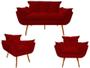 Imagem de Kit Namoradeira + 2 Poltronas Decorativa Opala Suede Vermelho Pés Madeira Ms Decor