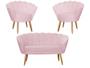 Imagem de Kit Namoradeira + 2 Poltronas Decorativa Pétala Suede Rosa Bebê Pés Madeira Ms Decor