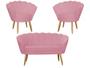 Imagem de Kit Namoradeira + 2 Poltronas Decorativa Pétala Suede Rosa Pés Madeira Ms Decor