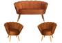 Imagem de Kit Namoradeira + 2 Poltronas Decorativa Pétala Veludo Terracota Pés Madeira Mz Decor