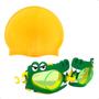 Imagem de Kit Óculos De Natação Crocodilo Baby Shark Golfinho Piscina + Touca Touquinha Toca De Mergulho Infantil Para Crianças