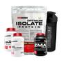 Imagem de Kit Optimum Isolate Whey Protein 900g + Colágeno 200g Morango + Zma 120 Cáps + Ômega 120 Cáps + Coqueteleira - Bodybuild