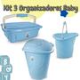 Imagem de Kit Organização infantil Organizador 3L Cesto 41L Balde 8L Baby Menino Azul