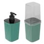 Imagem de Kit organizador banheiro verde suporte escovas creme dental dispenser sabão sabonete liquido álcool