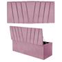 Imagem de Kit Painel Cabeceira Estofada e Calçadeira Baú Recamier Bélgica 195cm King Size Suede Rosa Bebê - Ahazzo Móveis