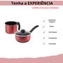 Imagem de Kit Panela 16 cm cereja  antiaderente com tampa de vidro e fervedor 14 cm cereja antiaderente com 5 camadas teflon