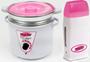 Imagem de Kit Panela Depilação Termocera 900g Com Refil Branca Com Rosa + Aquecedor de Cera Roll-on Rosa