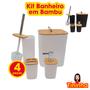 Imagem de Kit para Banheiro de Bambu e Plástico Moderno Decorada Porta Sabonete Escova de Vaso Lixeira