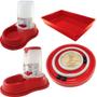 Imagem de Kit para gato higiene + comedor autom / transporte vermelho