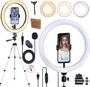 Imagem de Kit Para Gravação de Vídeo Profissional Tripé Telescópico Microfone de Lapela Celular Youtuber + Iluminador Ring Light