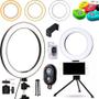 Imagem de Kit Para Gravar Vídeo Profissional Pedestal Microfone Para Celular + Iluminador Ring Light Led Com Controle Foto Selfie