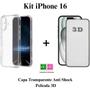 Imagem de Kit para Iphone 16  Capa Anti Shock Transparente + Película 3D de Vidro para Iphone 16