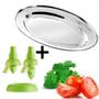 Imagem de Kit para Salada com Travessa Oval em Inox + Spray Burrificador Limao e Laranja  Hudson 