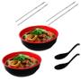 Imagem de Kit para Sopa Japonesa 2 Tigelas 450 Ml + 2 Colheres Melamina + 2 Pares de Hashi Inox