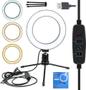 Imagem de Kit Para Youtuber Tripé Profissional Câmera Celular Iluminador Led Ring Light 3 Cores + Microfone Lapela Gravação Vídeo