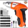 Imagem de Kit parafusadeira com 45 acessorios 4.8v com maleta sem fio bateria recarregavel luz led bits e soquetes bivolt