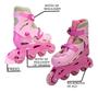 Imagem de Kit Patins Infantil Rosa Roller In-line Ajustáveis Feminino Kit Proteção Completo - Fenix