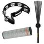Imagem de Kit Percussão Pandeiro PML 001 E Ganzá GH 20 E Vassourinha VAC 004