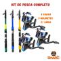 Imagem de Kit Pesca Completo 3 Varas 3 Molinetes com Linha Maleta mais Estojo com Acessórios