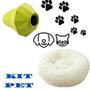 Imagem de Kit Pet Cama Nuvem Donuts Pet Redonda Pelúcia Tam 50x50+ Brinquedo 3D Fruta Pera Recheável Mordedor