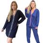 Imagem de Kit Pijama de Frio e Camisola Manga Longa Inverno Com Botões Conjunto Inferno Feminino Camisola manga comprida e conjunto de pijama de frio abotoavel