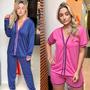 Imagem de Kit Pijamas Americano Blogueira de frio e calor Aberto com Botões  Cirurgico Amamentação Gestante