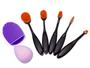 Imagem de Kit Pincel de Maquiagem Escova Oval 5 pincéis e Esponja limpa pincéis / Pincel para Base em Formato de Escova de Dente