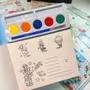 Imagem de Kit Pintura Aquarela com Pincel - Livro Watercolour Painting - Mini Bloco com 16 Desenhos Fofo Kawai - 12 x 15,5