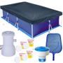 Imagem de Kit Piscina 3700 L + Forro + Capa + Filtro 110v + Peneira + Flutuador + Pastilha de Cloro