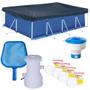 Imagem de Kit Piscina 5000 Litros + Capa + Forro + Filtro 110v 2.200 L/H + Cloro + Peneira + Flutuador
