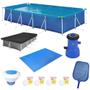 Imagem de Kit Piscina 7600 L + Forro+ Capa + Filtro 220v 3028l/H + Cloro + Peneira + Flutuador