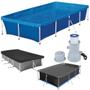 Imagem de Kit Piscina Retangular 3000 L com Capa + Forro e Filtro 220v 2.200 L/Hr