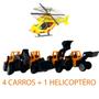 Imagem de Kit Pista De Carrinho Estacionamento + 4 Carros 1 Helicóptero Policial Estilo Hot Wheels Brinquedo Menino Presente Divertid