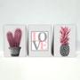 Imagem de Kit Placas Decorativas 3 Peças 19,0 X 28,5 cm - Love Abacaxi Cactos Rosa