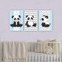 Imagem de Kit Placas Quadros 3 Pçs 20X30 Infantil Panda Azul